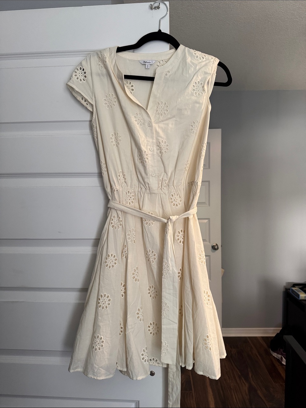 Reitmans Cream Eyelet Belted Mini Dress